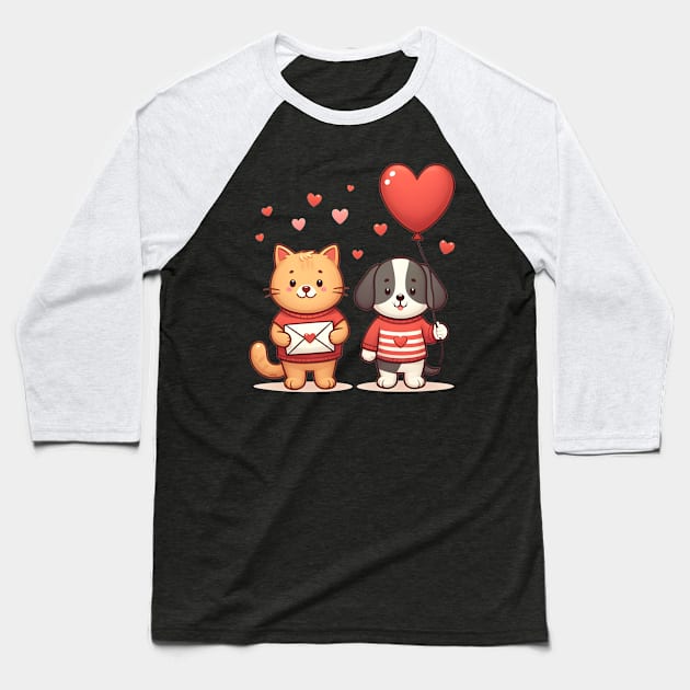 Mail is on the Way! Cat & Dog Deliver Valentine's Day Cheer Baseball T-Shirt by Thewondercabinet28